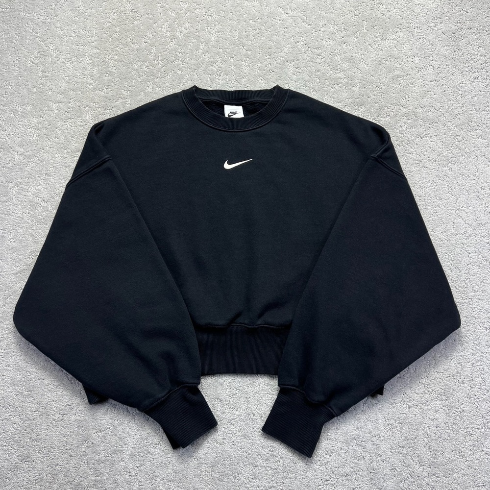 Nike Phoenix Sweatshirt Womens XS Black Fleece Boxy Cropped Crewneck Sportswear